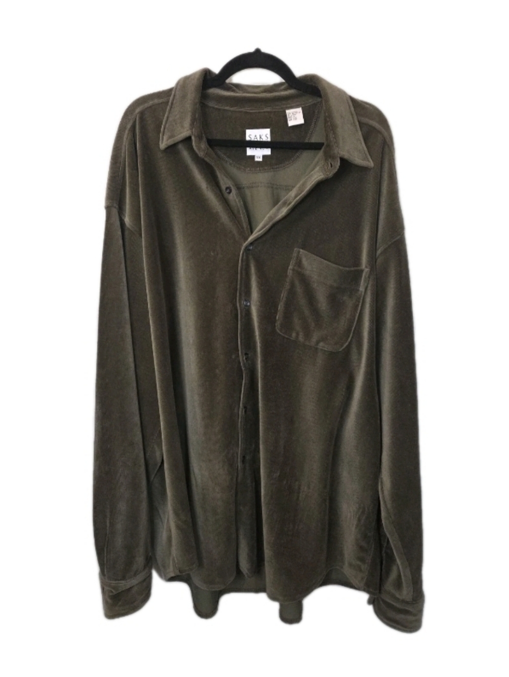 Saks 5th Avenue Dark Olive Corduroy Shacket Jacket Size XXL Thin Whale Button Up